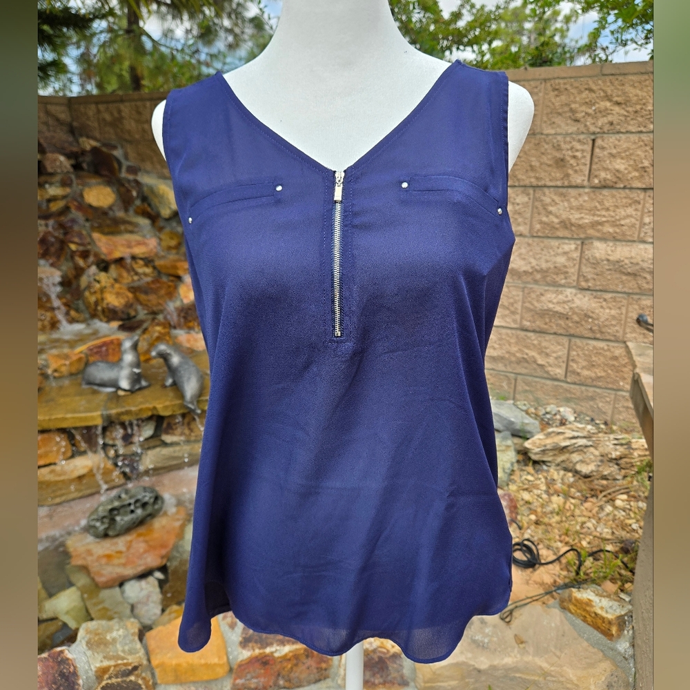 NWT Navy Blue Sleeveless Blouse with V-Neck
